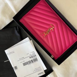 Brand new saint laurent chevron zipper clutch